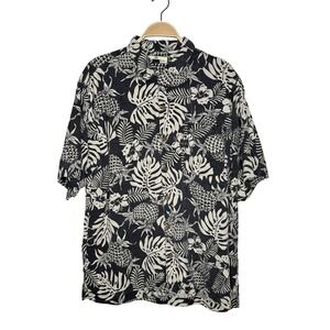 Tommy‎ Bahama Silk Aloha Shirt Mens M Tropical Pineapple Monstera Black Beige